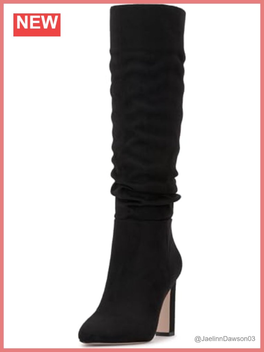 Knee High Slouch Boots Almond Toe Block Heel Faux Suede Pull On